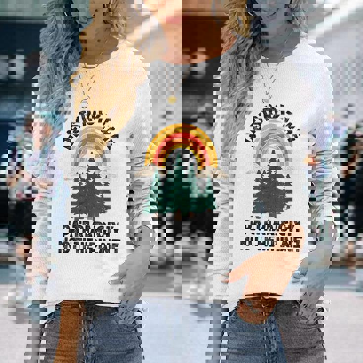 Destroy The Patriarchy Not The Planet フェミニスト フェミニズム 長袖Tシャツ 彼女への贈り物