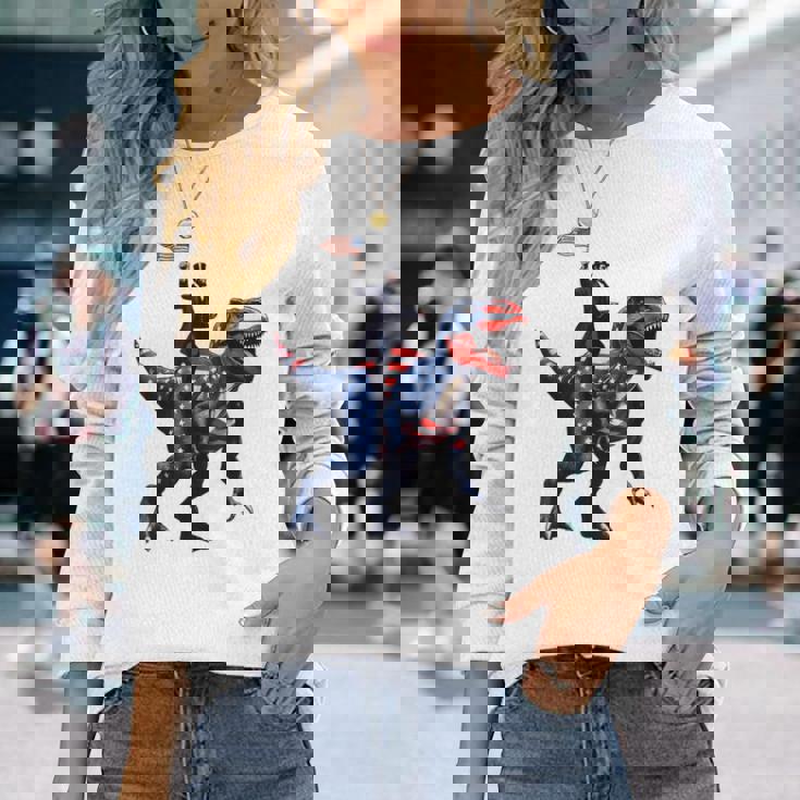 Dino Abraham Lincoln 4Th Of July Boys American Flag 長袖Tシャツ 彼女への贈り物