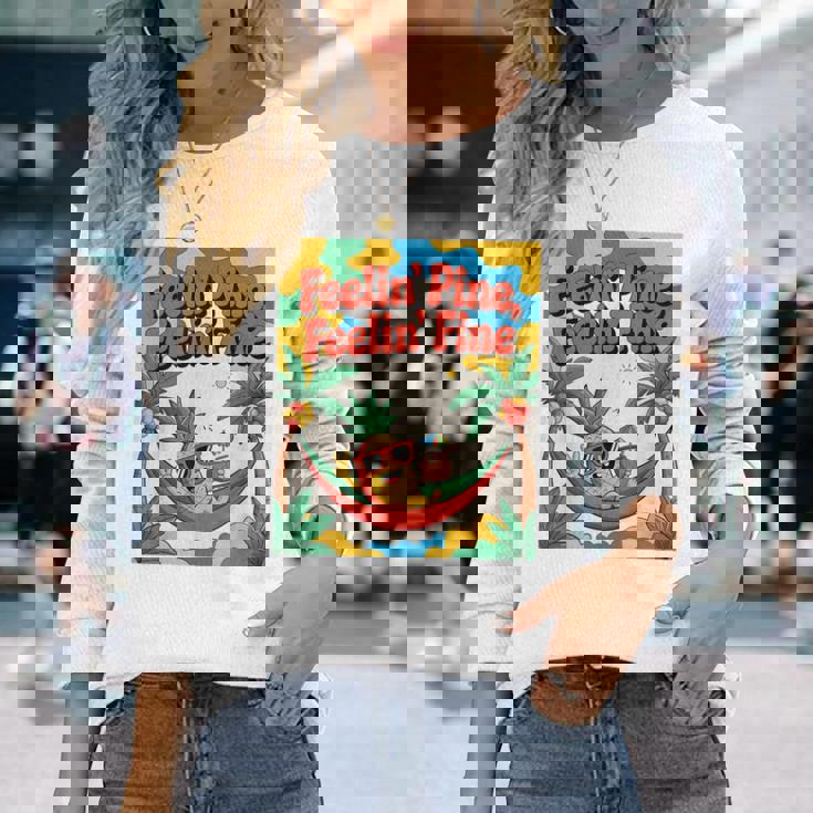 Feelin' Pine Feelin' Fine パイナップル トロピカル ビーチ 楽しい 長袖Tシャツ 彼女への贈り物