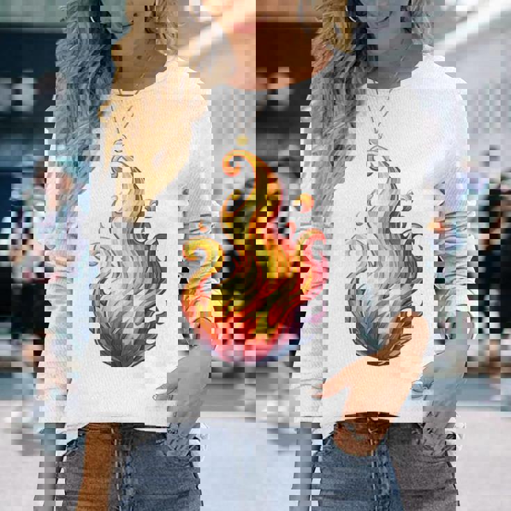 Fire Element Flameのグラフィックアート。あらゆる年齢の方に。 長袖Tシャツ 彼女への贈り物