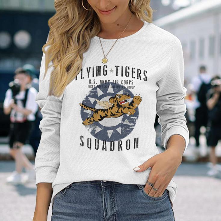 Flying Tigersquadron 第二次世界大戦ヴィンテージ記章 バックプリント 長袖Tシャツ 彼女への贈り物