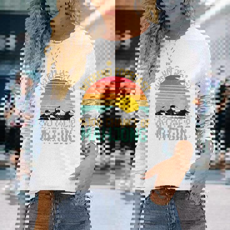 Weekend Forecast 麻雀シャツ 面白い レトロ 麻雀 長袖tシャツ 長袖Tシャツ 彼女への贈り物