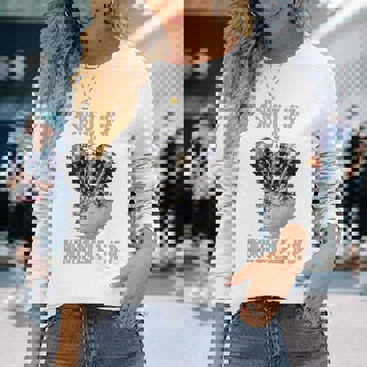 Hd-Twin シャットアップまたはナックルアップ ナックルヘッド レトロ バイカーギア 長袖Tシャツ 彼女への贈り物