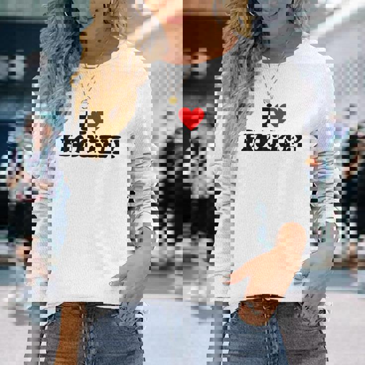 I Heart Hockey 長袖Tシャツ 彼女への贈り物