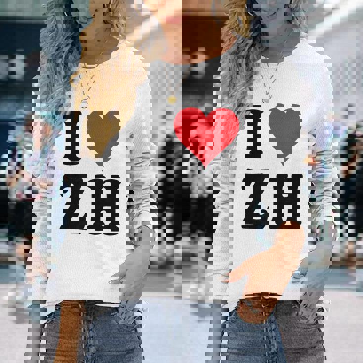 I Heart Zh Initials I Love ZH First And Last Name Z H 長袖Tシャツ 彼女への贈り物