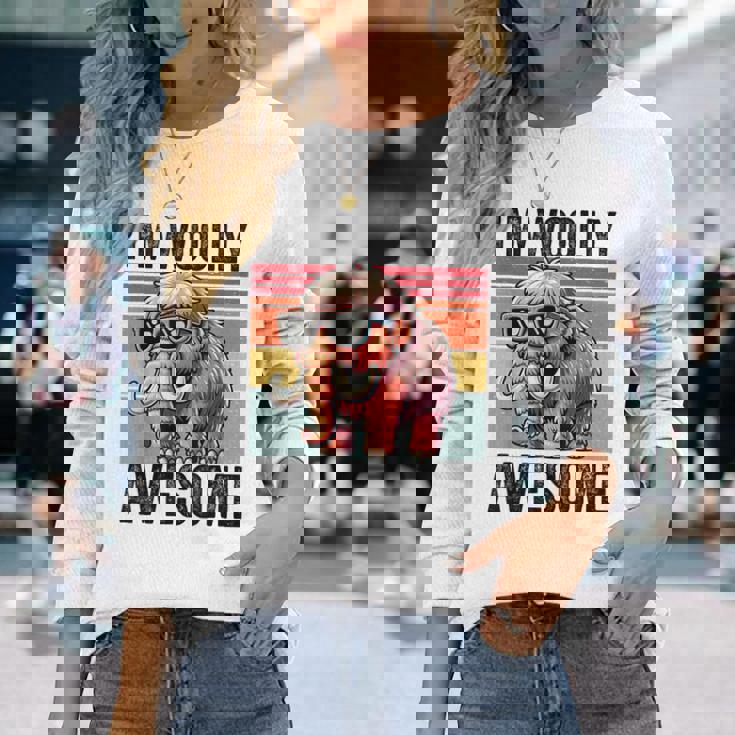 I'm Woolly Awesome 面白い レトロ メンズ レディース キッズ ウーリーマンモス 長袖Tシャツ 彼女への贈り物
