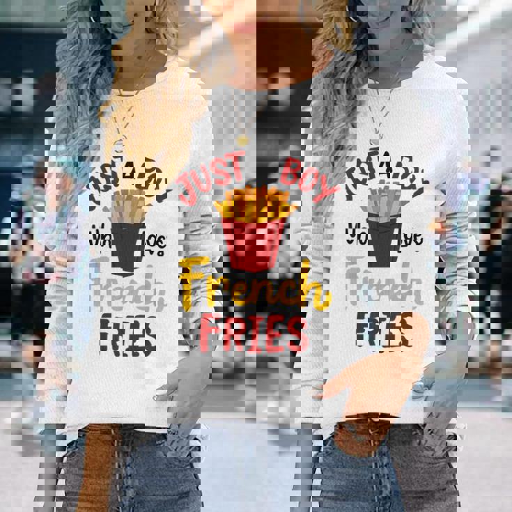 Just A Boy Who Loves French Fries フライドポテト じゃがいも ヴィーガン 長袖Tシャツ 彼女への贈り物