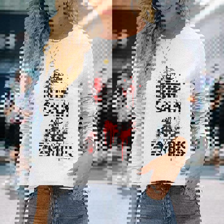 Keep Calm And Kill Zombies Carry Bloodplatter On 長袖Tシャツ 彼女への贈り物