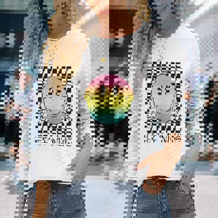 Keepmiling キュート 面白い ハッピー 平和 笑顔 ポジティブ 長袖Tシャツ 彼女への贈り物
