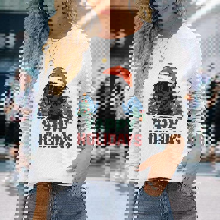 Lab クリスマス ラブラドールレトリバー Yappy Holidays Dog 長袖Tシャツ 彼女への贈り物