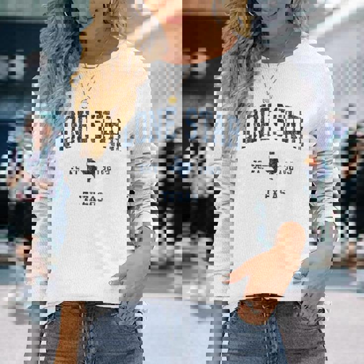 Lonetar Texas Tx ヴィンテージ アスレチック ネイビー スポーツデザイン 長袖Tシャツ 彼女への贈り物