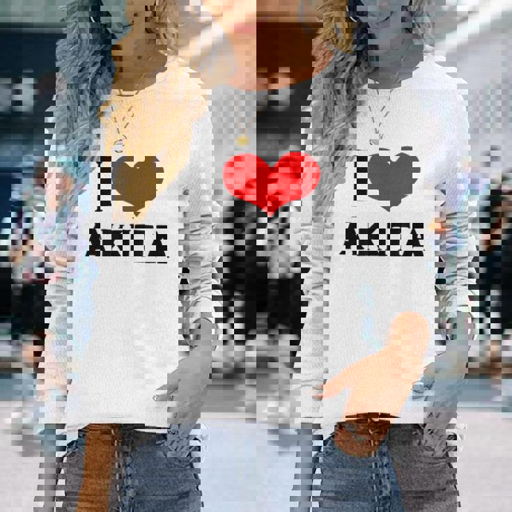 I Love Akita 愛 ハート 秋田 秋田県 日本 お土産 かわいい おしゃれ 長袖Tシャツ 彼女への贈り物