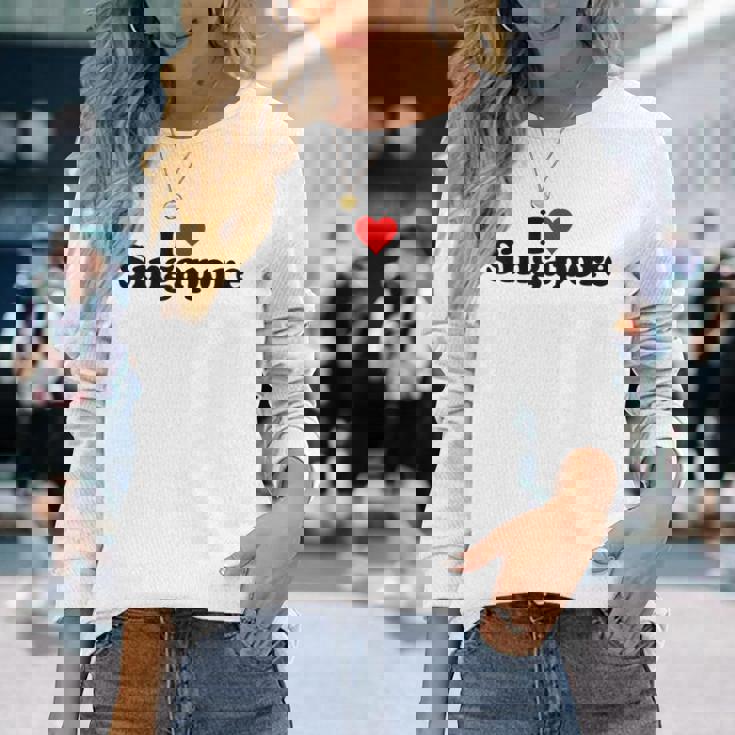 I Love Heart シンガポール 長袖Tシャツ 彼女への贈り物