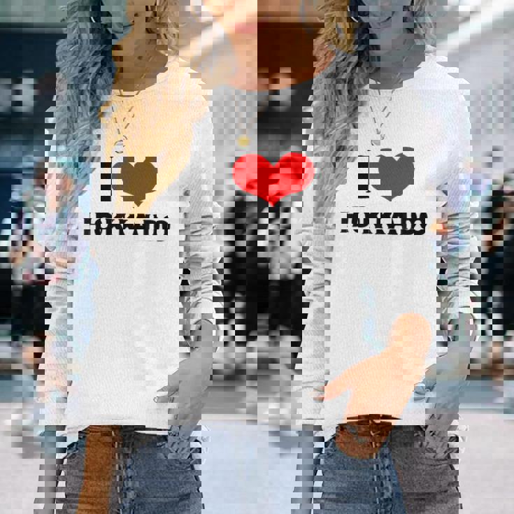 I Love Hokkaido 愛 ハート 北海道 日本 お土産 かわいい おしゃれ 長袖Tシャツ 彼女への贈り物