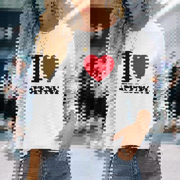 I Love Okinawa アイラブ 沖縄 メンズ 琉球 お土産 旅行 長袖Tシャツ 彼女への贈り物