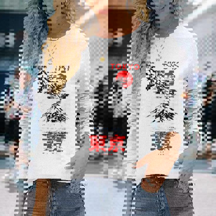 I Love Tokyo、Tokyo Japan 富士山、東京ファッショングラフィック 長袖Tシャツ 彼女への贈り物
