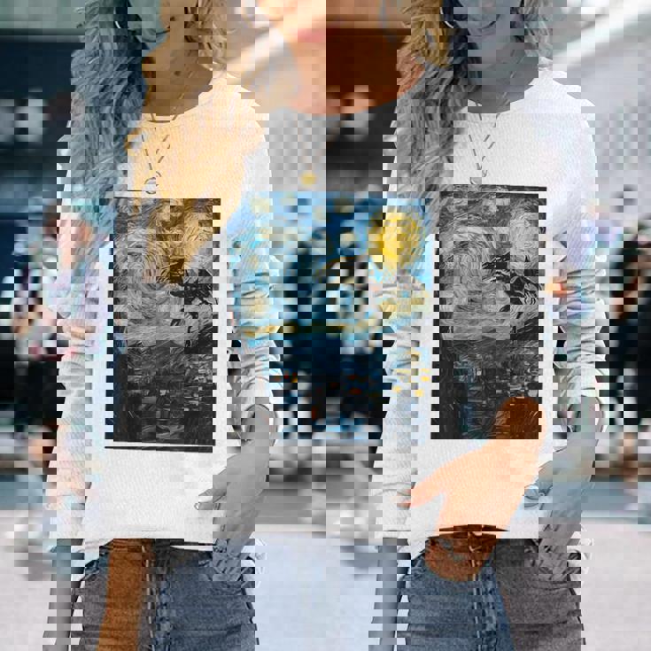 Mothman Cryptid Cryptozoology 星月夜 ゴッホ絵画 長袖Tシャツ 彼女への贈り物