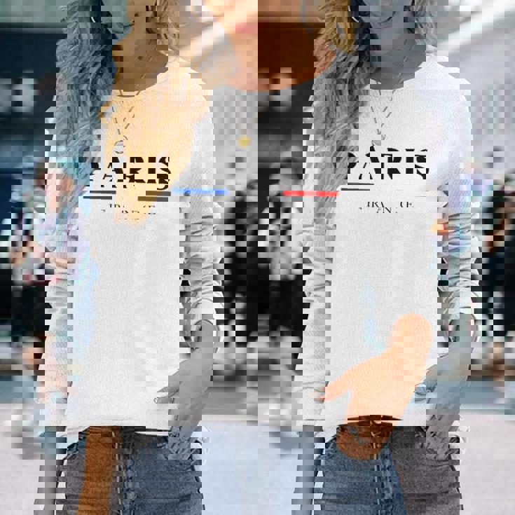 Paris With France Flag Novelty Graphic & Cool s 長袖Tシャツ 彼女への贈り物