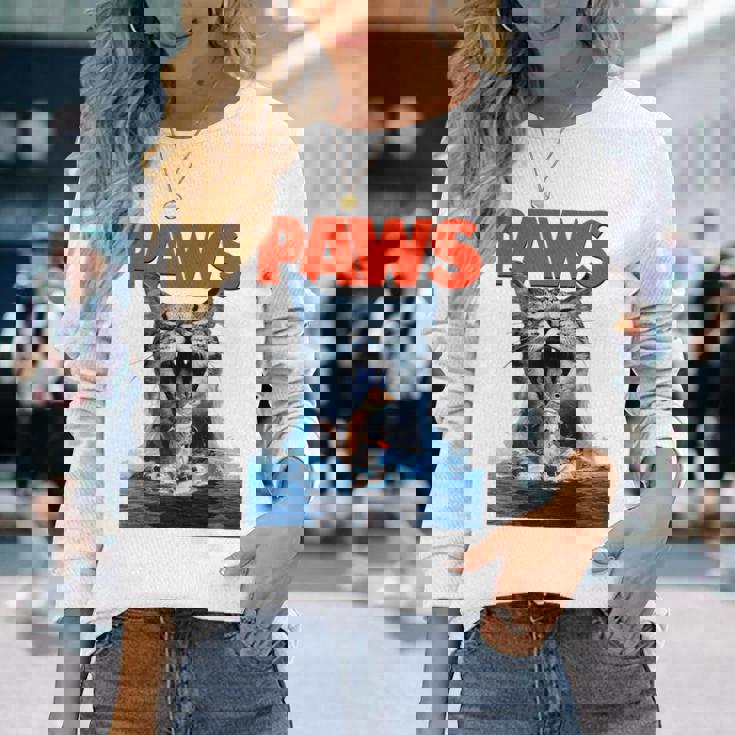 Paws Cat Lover ホラー映画 パロディ 長袖Tシャツ 彼女への贈り物