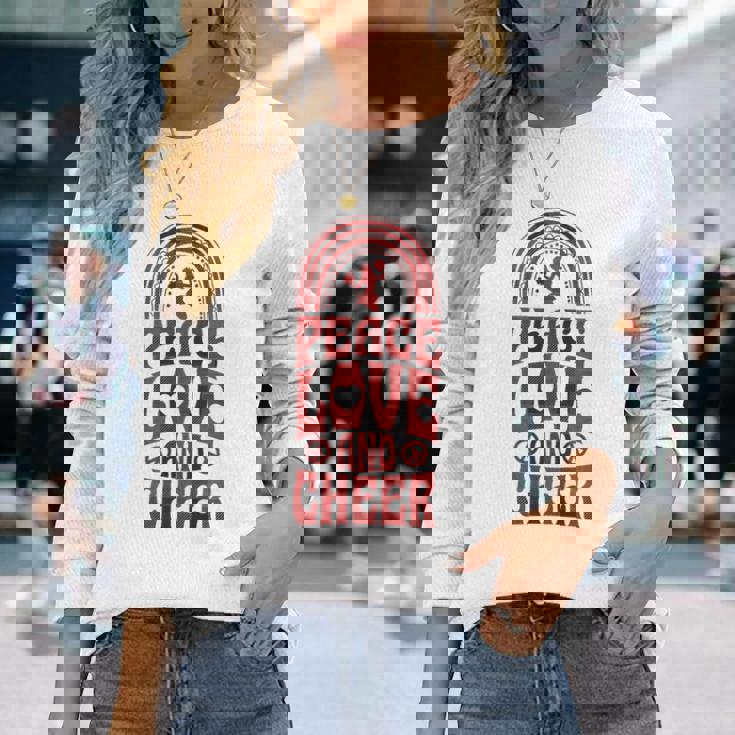 Peace Love And Cheer ボヘミアンレインボーチアリーダー 長袖Tシャツ 彼女への贈り物