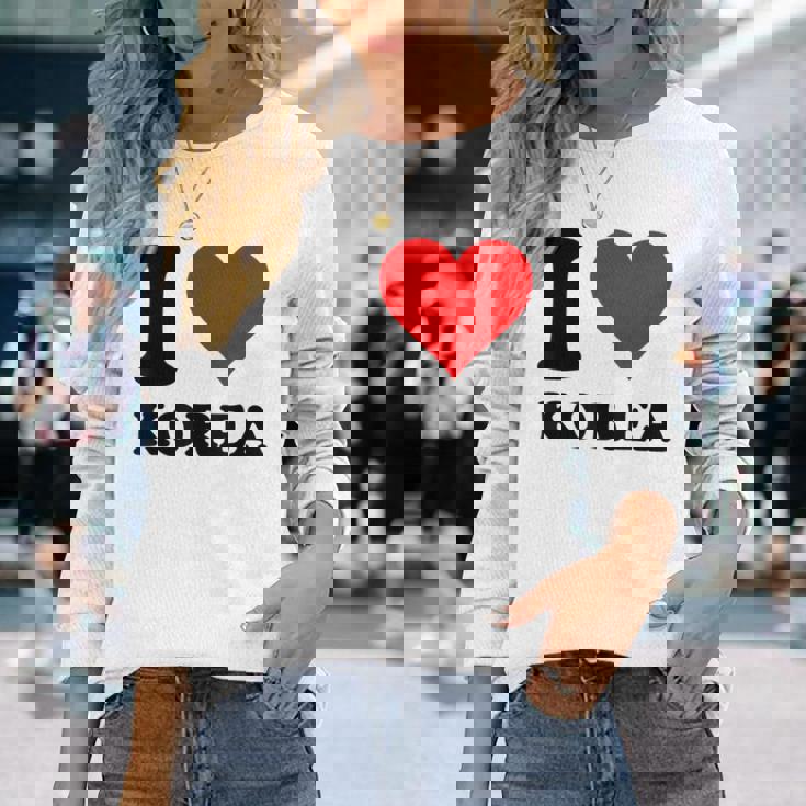 Red Heart I Love Korea 長袖Tシャツ 彼女への贈り物