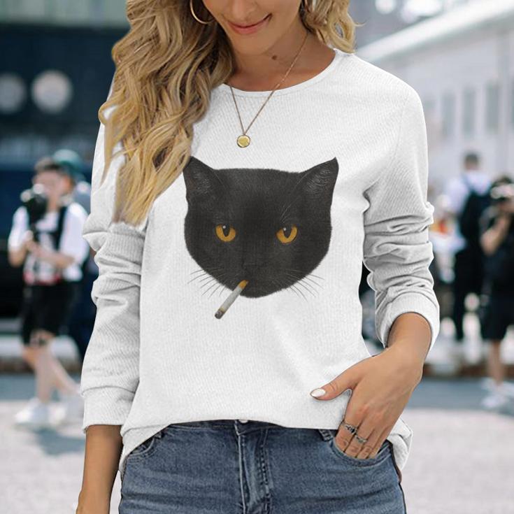 Smoking Cat Y2k Vintage Black Cat Retro 90S Grunge Aesthetic Long 