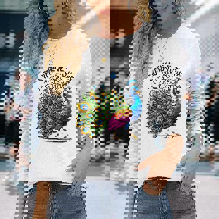 Strutting Mytuff カラフル 孔雀好き 長袖Tシャツ 彼女への贈り物