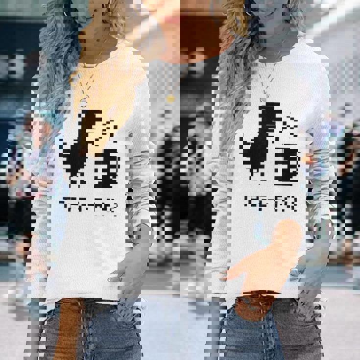 Tea Rex Pixel 8ビットゲーム恐竜 長袖Tシャツ 彼女への贈り物