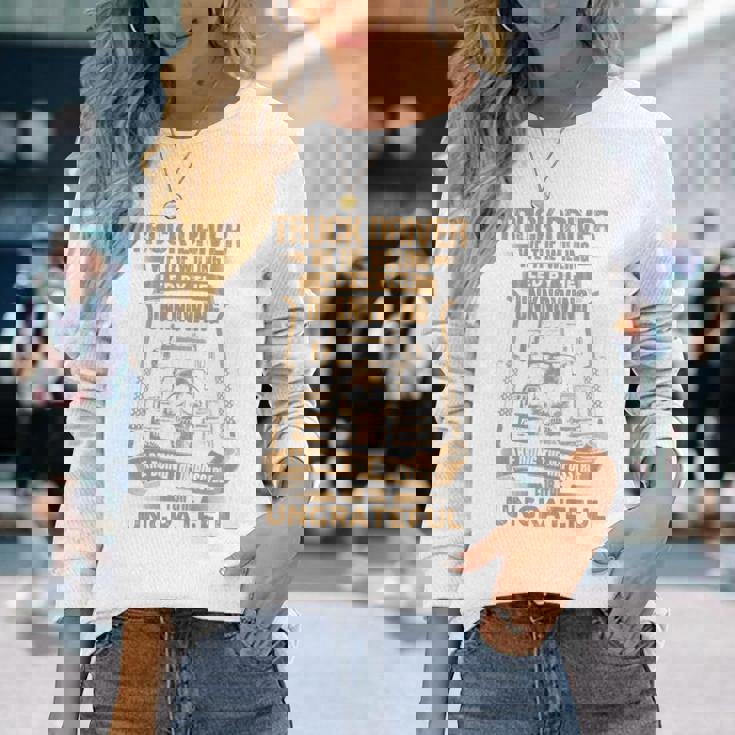 Truck Drivers Fun Truckers トラッキング スカル バックサイド 長袖tシャツ 長袖Tシャツ 彼女への贈り物