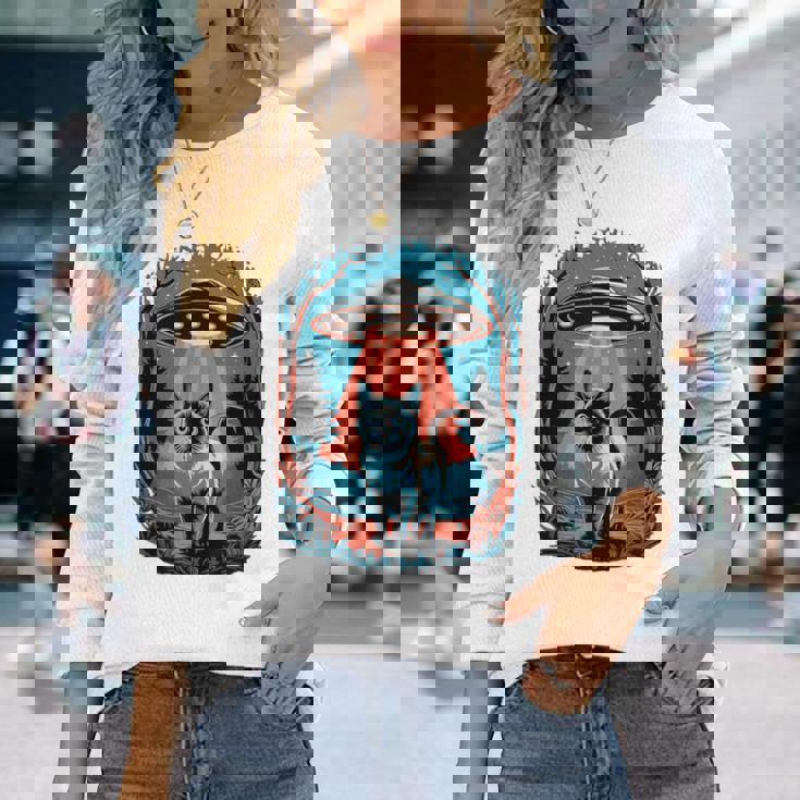 Ufo 猫誘拐 星空の下で 長袖Tシャツ 彼女への贈り物