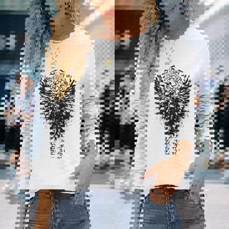 Walhalla Raven Odins ルーンズ ノルディック コンパス バイキング 長袖tシャツ 長袖Tシャツ 彼女への贈り物