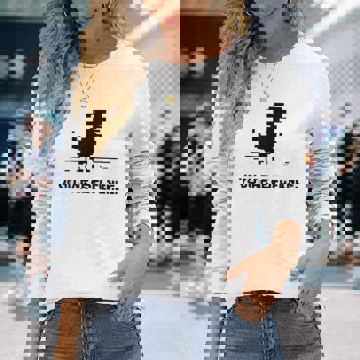 You Are Offline T-Rex 恐竜のラン ピクセルアート 恐竜ゲーム 長袖Tシャツ 彼女への贈り物