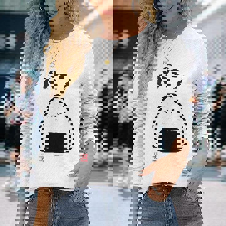 「パン-おにぎり」おもしろ 筆文字 服 面白い文字入り 長袖Tシャツ 彼女への贈り物