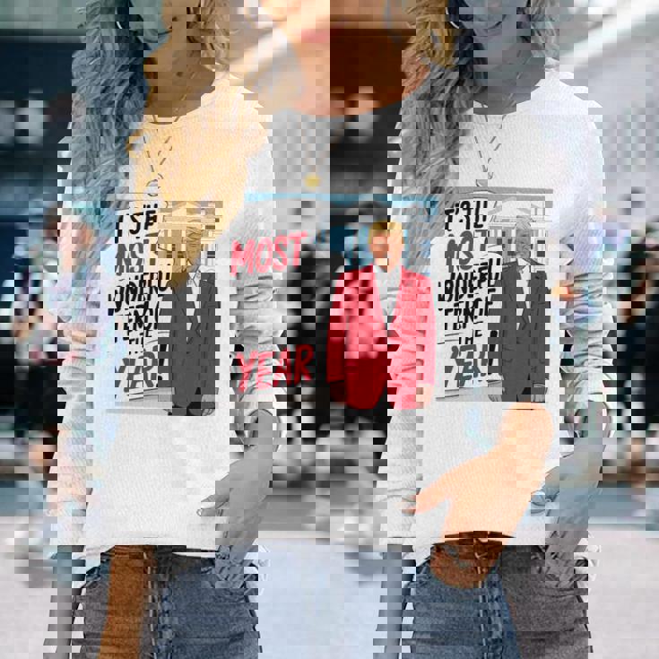 「今年一番素晴らしい言葉だ」トランプクリスマス 長袖tシャツ 長袖Tシャツ 彼女への贈り物