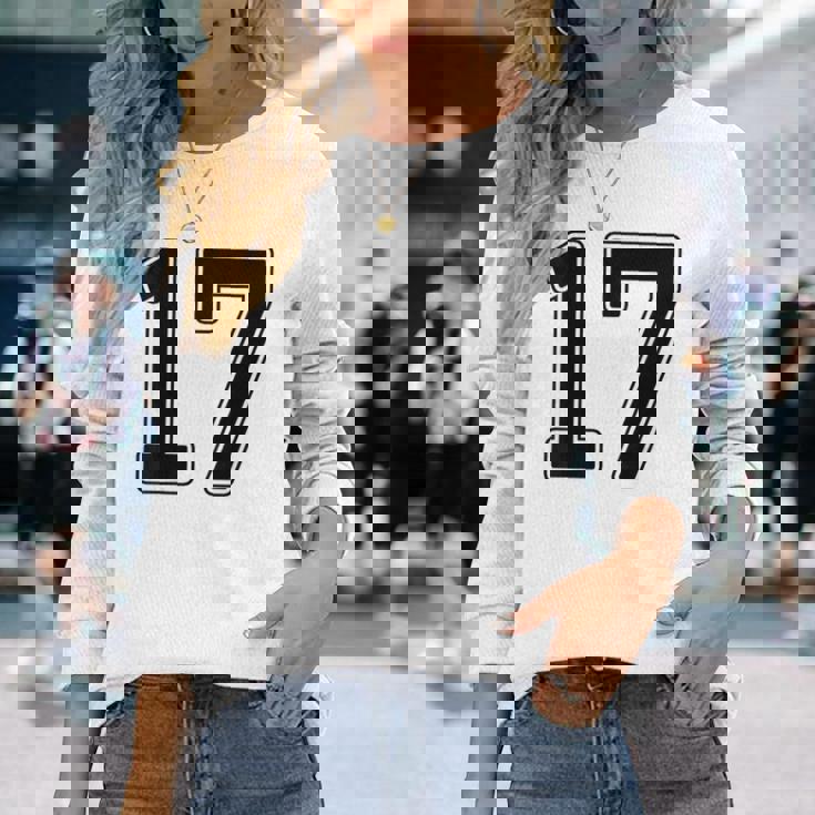 【バックプリント・背中側】17 数字 背番号 ユニフォーム ナンバー【ブラック／黒の文字】スポーツ 野球 サッカー 部活 長袖Tシャツ 彼女への贈り物