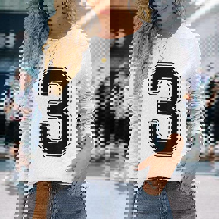 【バックプリント・背中側】3 数字 背番号 ユニフォーム ナンバー【ブラック／黒の文字】スポーツ 野球 サッカー 部活 長袖Tシャツ 彼女への贈り物