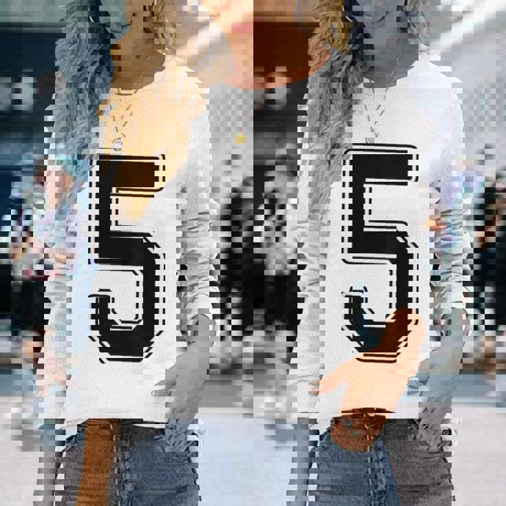 【バックプリント・背中側】5 数字 背番号 ユニフォーム ナンバー【ブラック／黒の文字】スポーツ 野球 サッカー 部活 長袖Tシャツ 彼女への贈り物