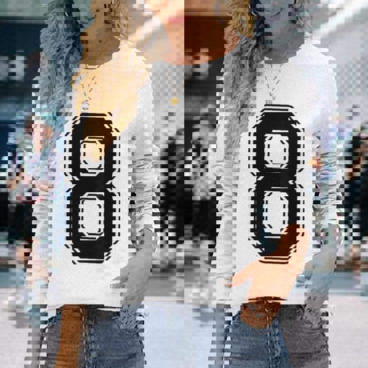 【バックプリント・背中側】8 数字 背番号 ユニフォーム ナンバー【ブラック／黒 の文字】スポーツ 練習着 部活 長袖Tシャツ 彼女への贈り物