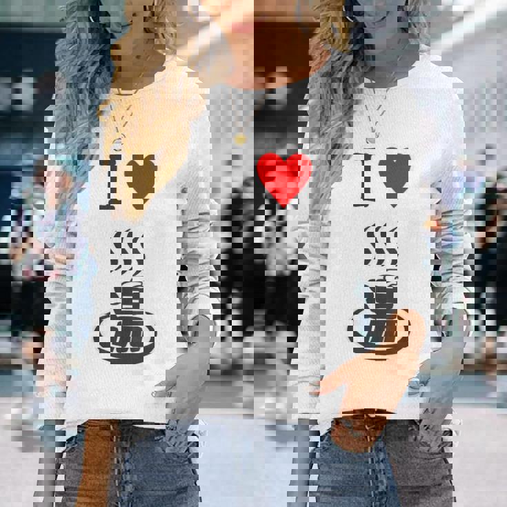 【バックプリント・背中側】アイラブ・湯 イラスト【温泉】お風呂 マーク 銭湯 記号 ハート 面白い 長袖Tシャツ 彼女への贈り物