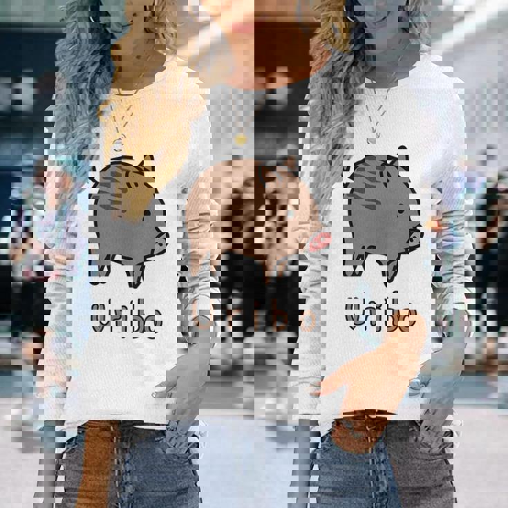 うりぼう Uribo うり坊 瓜坊 うりぼう ウリボウ ローマ字 可愛い かわいい 猪 いのしし イノシシ 亥 豚 動物 長袖Tシャツ 彼女への贈り物