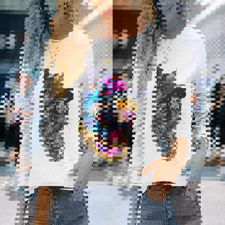 かっこいい ヒップホップ 猫 アーバン ストリートウェア B-Boy グラフィティ 長袖Tシャツ 彼女への贈り物