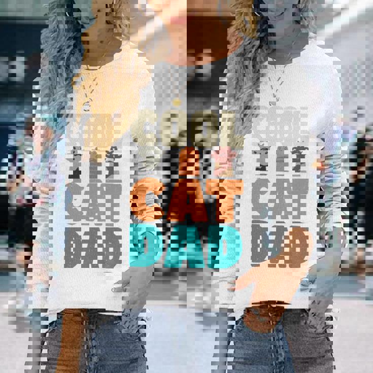 かっこいい猫お父さん面白い猫好きの男性 長袖tシャツ 長袖Tシャツ 彼女への贈り物