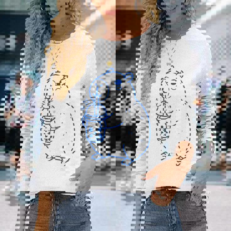 かわいい カピバラ ノベルティ グラフィック ボバティー ミルクセーキ ミルクティー 長袖Tシャツ 彼女への贈り物