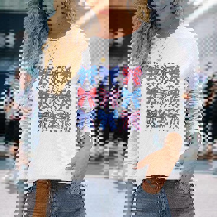 かわいい愛国的なボウスターデザイン7月4日シャツusaプライド 長袖Tシャツ 彼女への贈り物