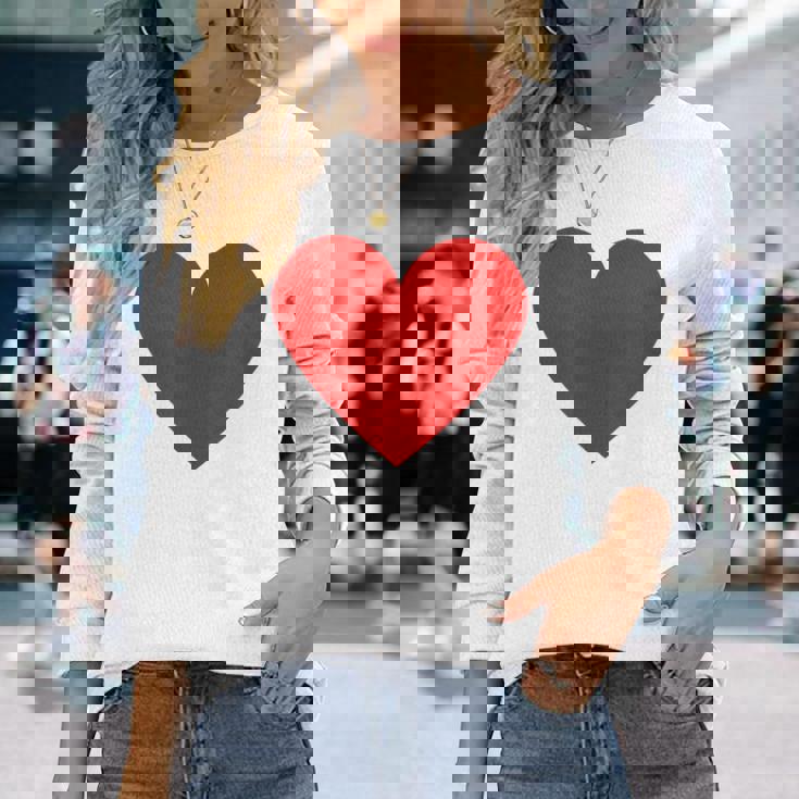 かわいい赤ミニマリスト ハート 長袖Tシャツ 彼女への贈り物