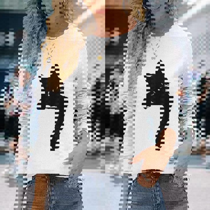 かわいい黒猫tシャツ ユニセックス 長袖Tシャツ 彼女への贈り物