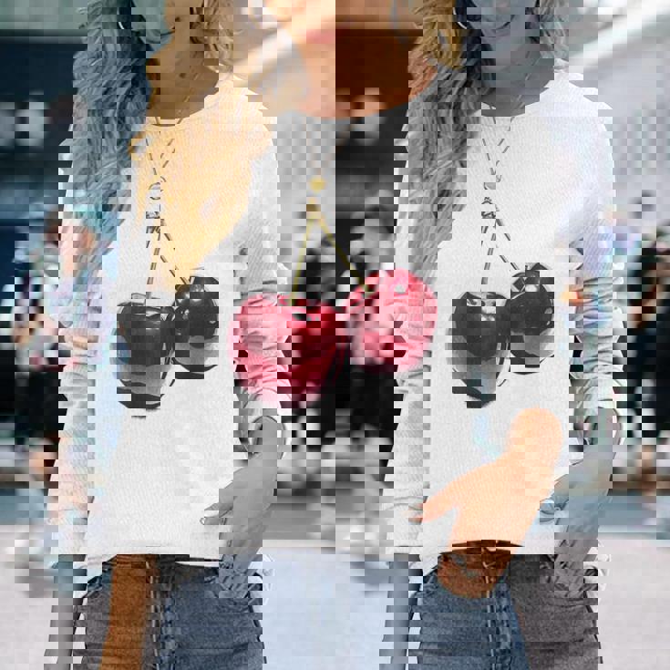 さくらんぼ フルーツ モチーフ イラスト さくらんぼ 長袖Tシャツ 彼女への贈り物