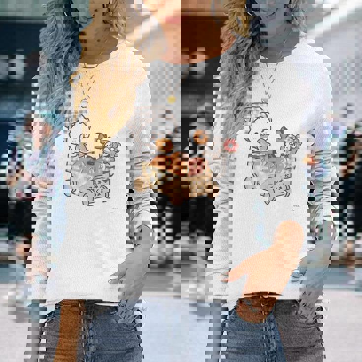 ねこぺん日和 ドーナツたくさん 長袖Tシャツ 彼女への贈り物