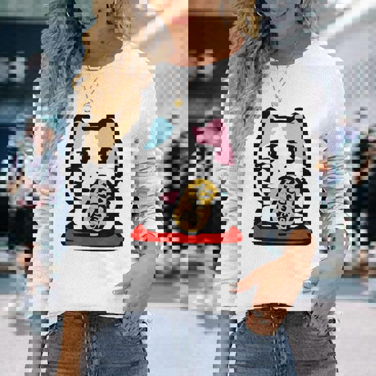 びーえするるる【Bsテレ東公式】まねきねこイラストtシャツ（ホワイト） 長袖Tシャツ 彼女への贈り物