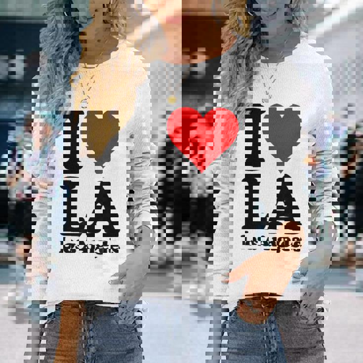 アイラブハートラロサンゼルスカリフォルニア 長袖Tシャツ 彼女への贈り物